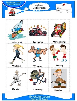 ingilizce Spor-Dalları flashcard-eğitici kartlar 